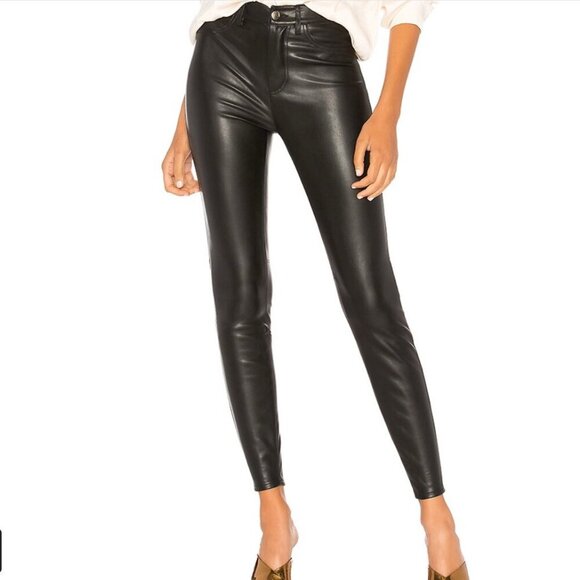 NEW Free People Black Vegan Leather Pants Long & Lean High Rise size 26 - Picture 1 of 11